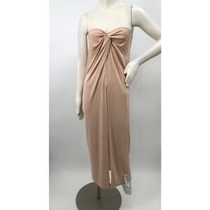 Topshop Gold Strapless Front Slit Midi Swim Cover Up Dress Womens Size 8